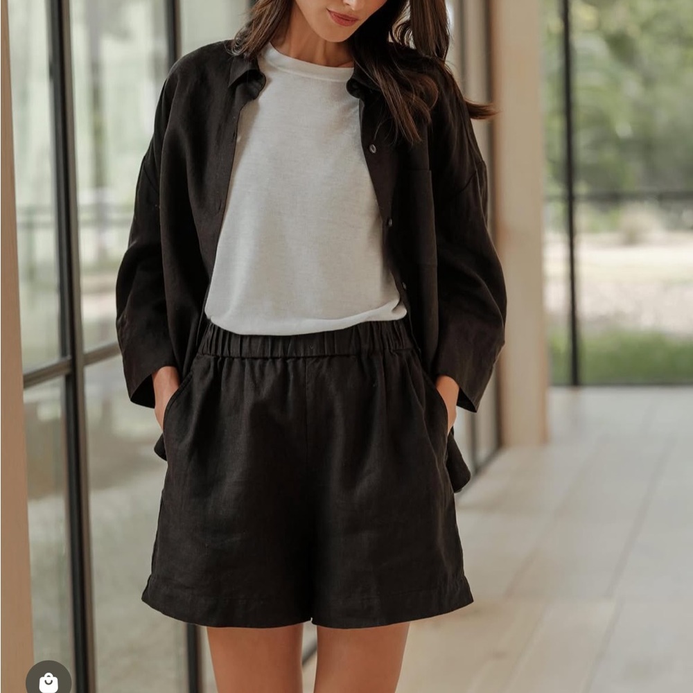 Jenni Kayne Logan linen black shirt and short set size XS